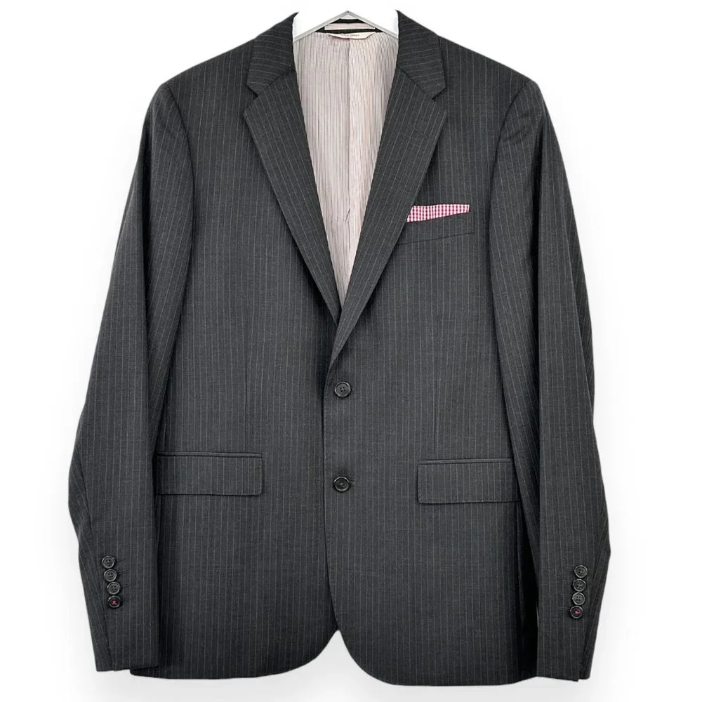 BROOKS BROTHERS Like New Gray Striped Single Breasted Wool Blazer Suit Jacket